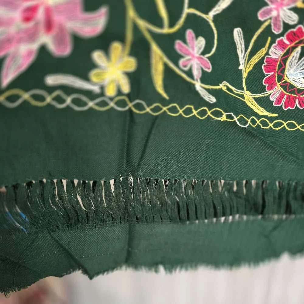 Embroidered Rectangular Hunter Green Tablecloth 40x84 Boho Floral